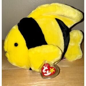 Ty Beanie Buddies Collection Bubbles The Fish Yellow/Black 1998 MWMT